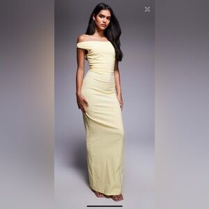 ASOS Off-Shoulder Pale Yellow Vesper bengaline Maxi Dress